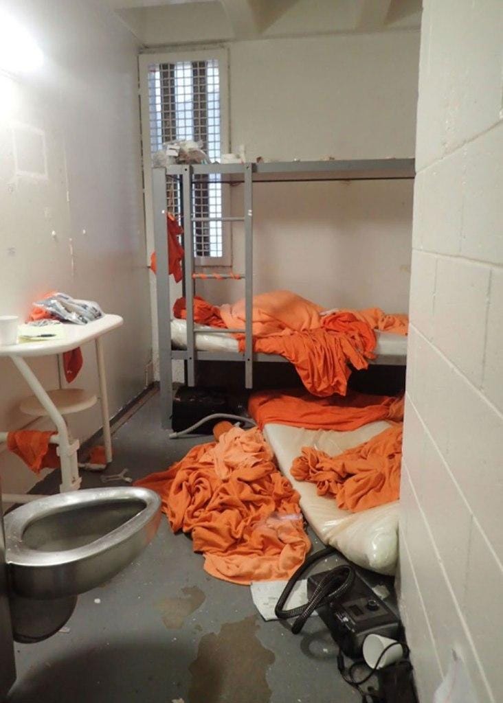 Photograph of Epstein's prison cell after his death.