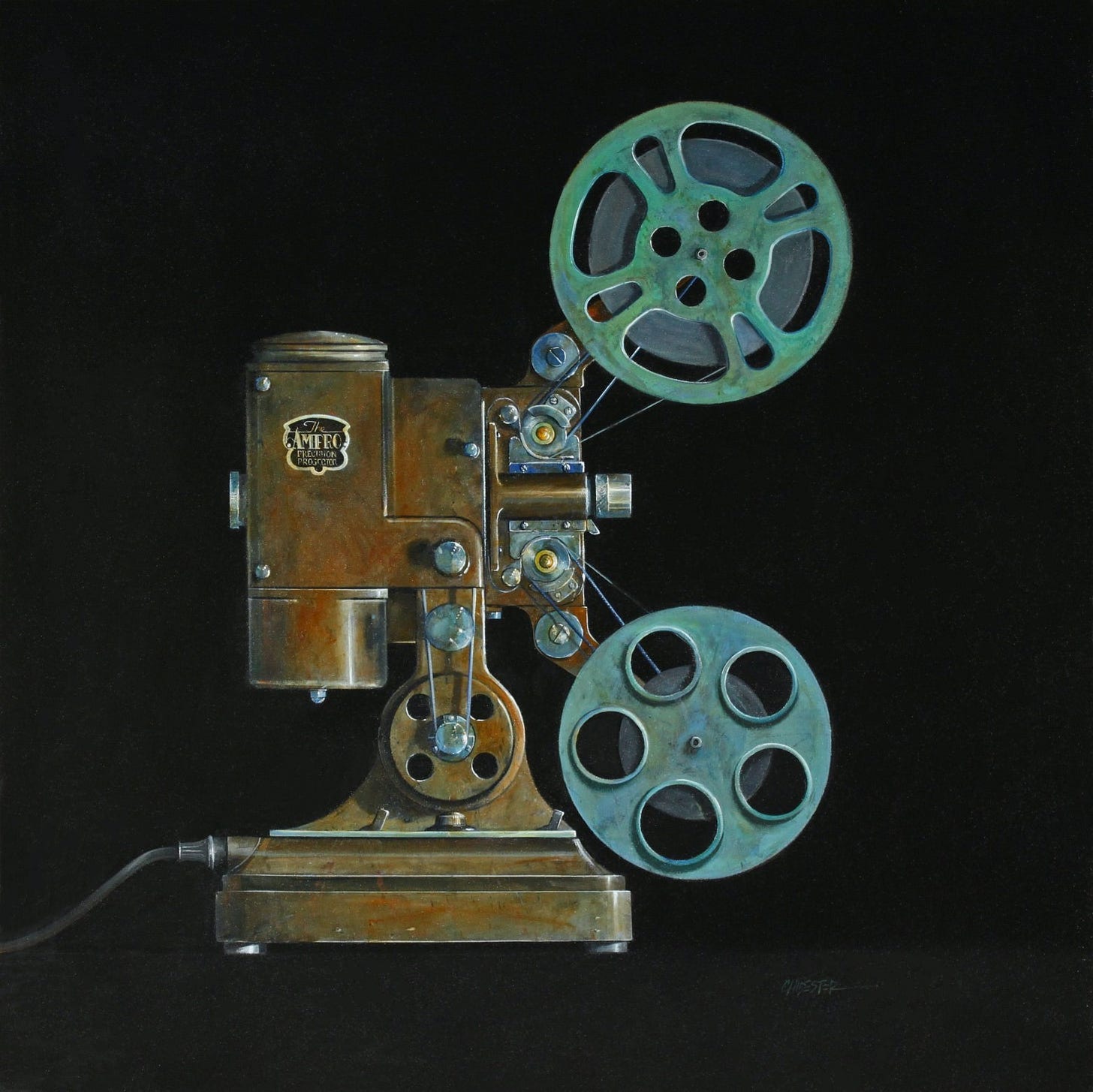 A close-up of a movie projector

Description automatically generated