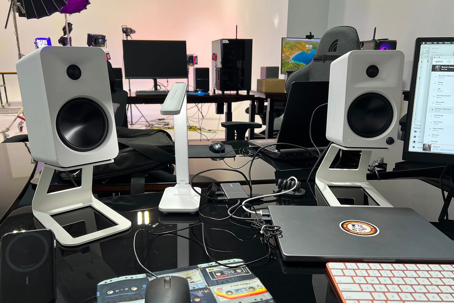 Kanto ORA 4 speakers on a desktop