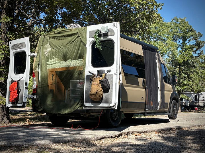 Photos of our desert tan camper van.