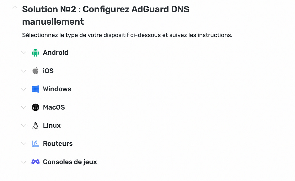 Capture d’écran du site d’ AdGuard, montrant la solution d’installation manuelle.