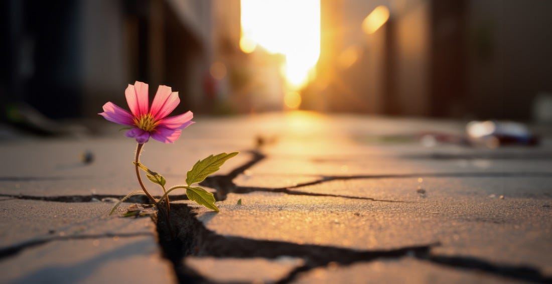 Flower breaking through asphalt Flower breaking through asphalt