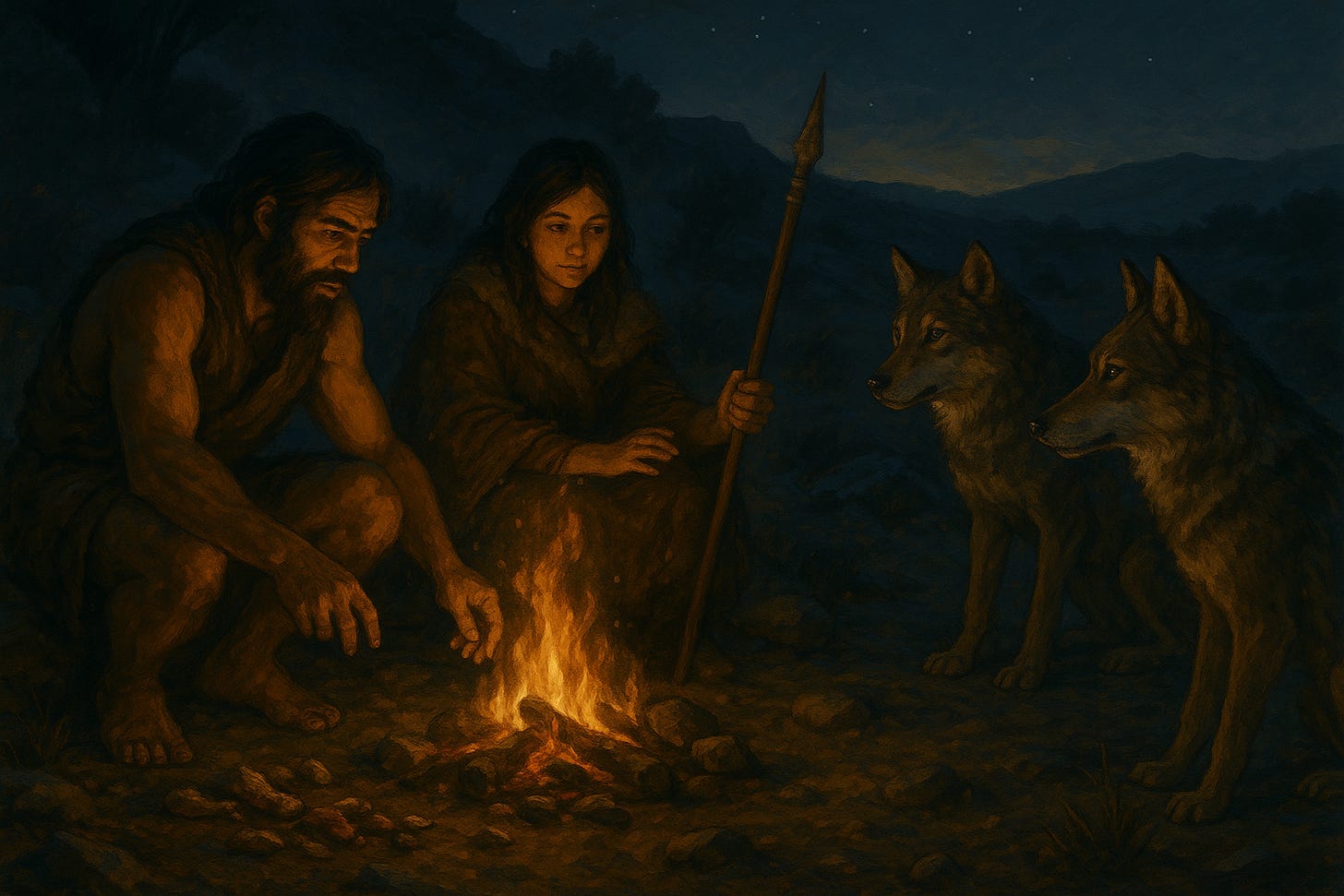 Wolves and humans together after they trust each other