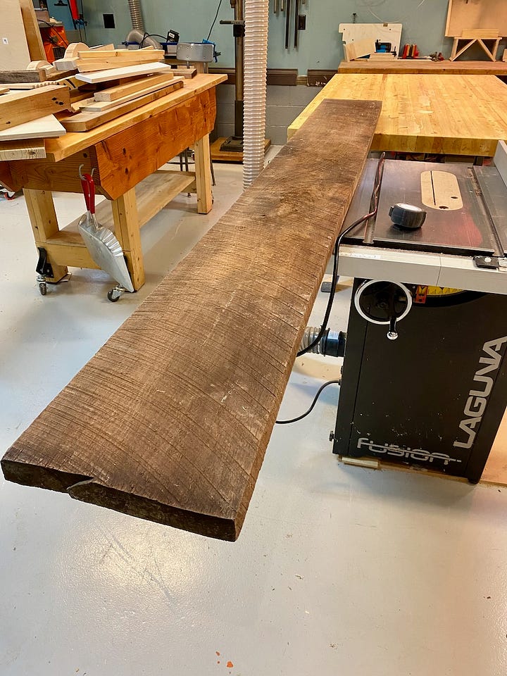 Starting with a rough-sawn board, I cut, ripped and jointed to be able to make the necessary parts.