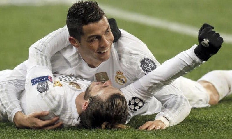 cristiano ronaldo with gareth bale laying down soccer 2016 images cristiano ronaldo with gareth bale laying down soccer 2016 images