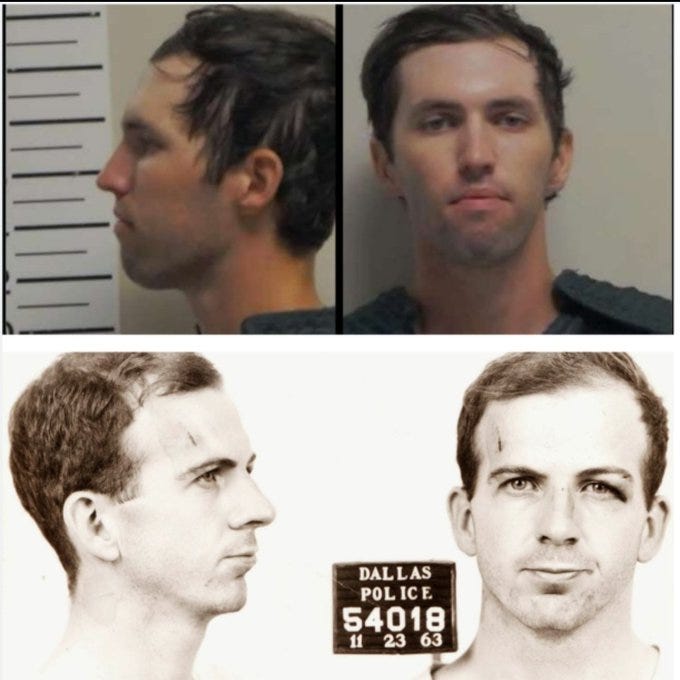 Two side-by-side mugshot photos of a man with short dark hair, wearing a dark shirt. The top image shows a profile view and a front-facing view against a height measurement chart. The bottom image includes two similar mugshot views with a label reading "DALLAS 54018 II 23 63". Two side-by-side mugshot photos of a man with short dark hair, wearing a dark shirt. The top image shows a profile view and a front-facing view against a height measurement chart. The bottom image includes two similar mugshot views with a label reading "DALLAS 54018 II 23 63".