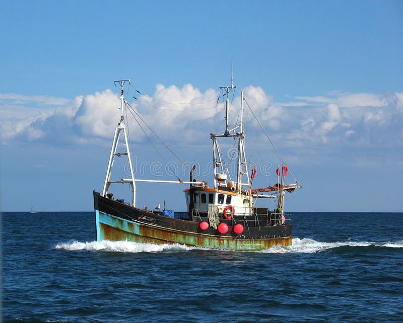 Classic Style Fishing Trawler on Calm Sea Classic Style Fishing Trawler on Calm Sea