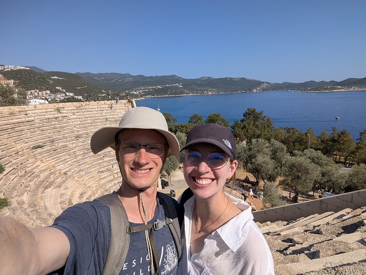 Ancient theater and evening dip in the Mediterranean