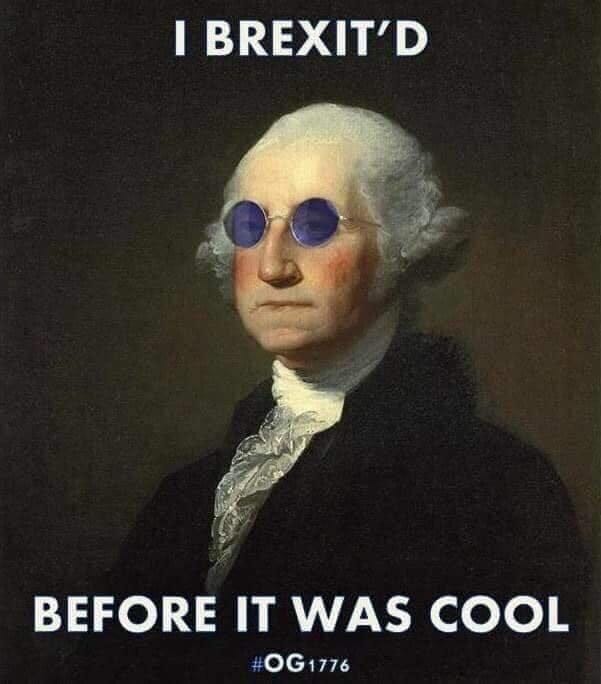 May be an image of 1 person and text that says 'I BREXIT'D BEFORE IT WAS COOL #OG1776'