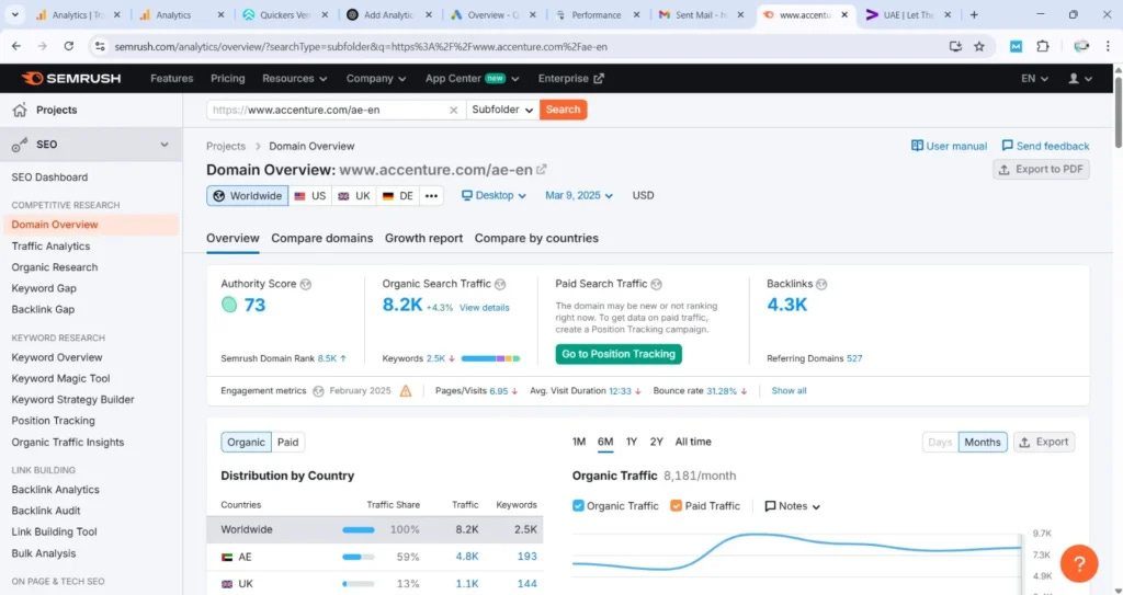 Website statistics on Semrush