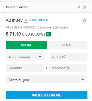 Ordre d'achat d'AB Inbev chez le courtier Degiro Ordre d'achat d'AB Inbev chez le courtier Degiro