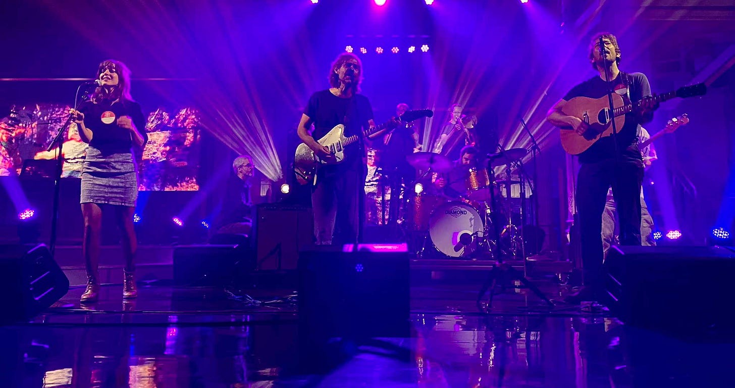 Big Red Machine Performs On &#39;Colbert&#39; With Robin Pecknold &amp; Anaïs Mitchell