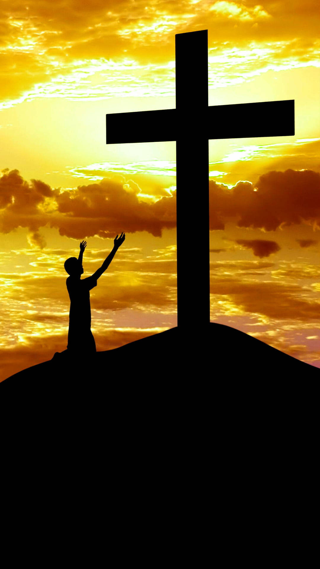 Download Jesus Cross With Man Kneeling Wallpaper | Wallpapers.com