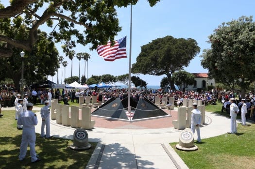 About 600 people gathered at the Redondo Beach Veterans Memorial on Monday May 28, 2018. (Photo by David Rosenfeld)
