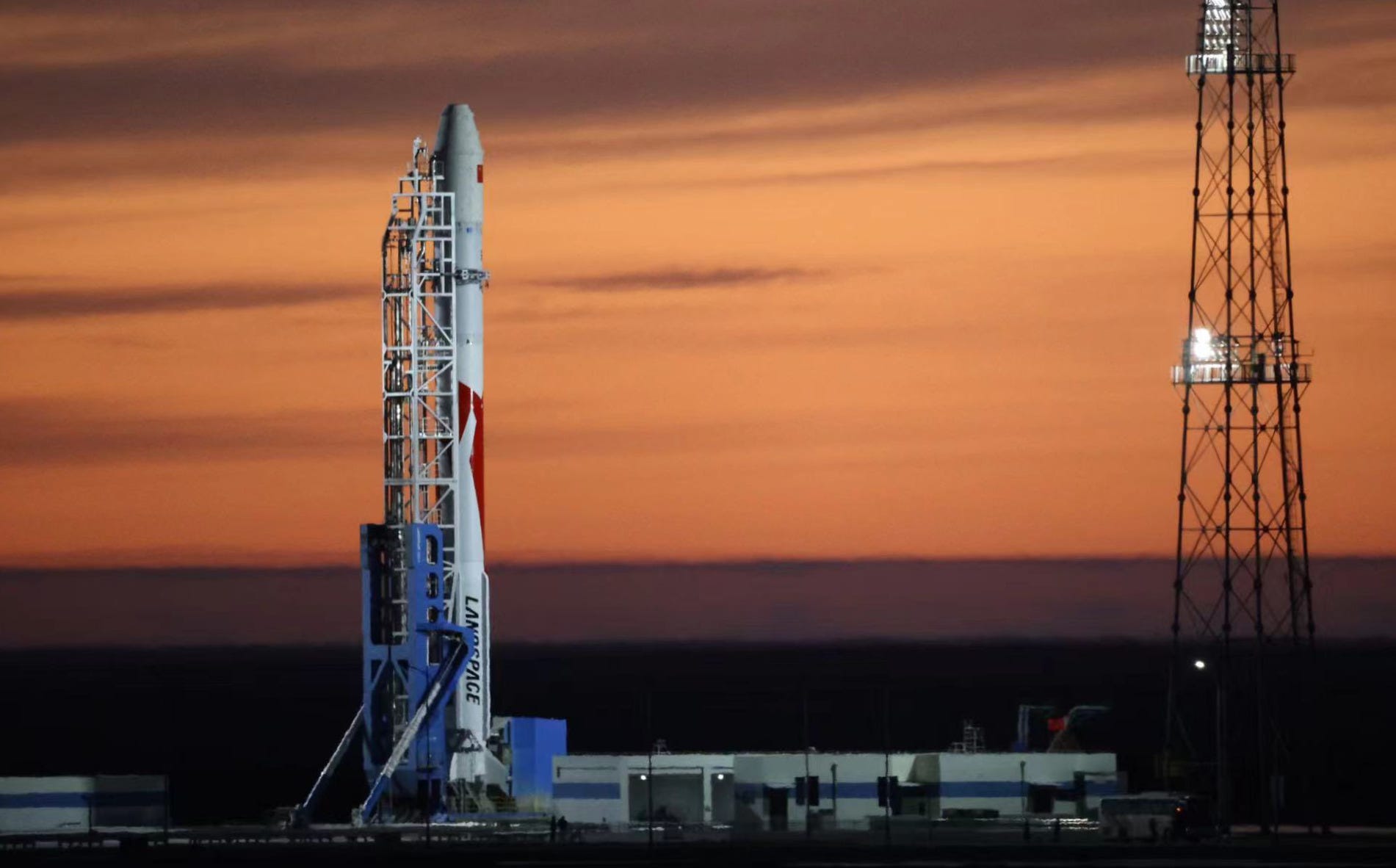 LandSpace’s Zhuque-2E Y1 vehicle on its launchpad before its maiden mission.