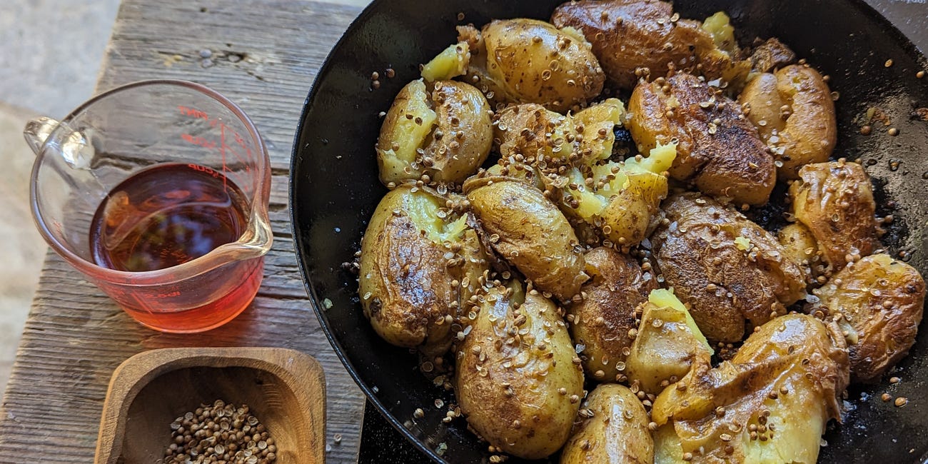 Crushed Potatoes with Coriander and Wine (Patates Antinaktés)