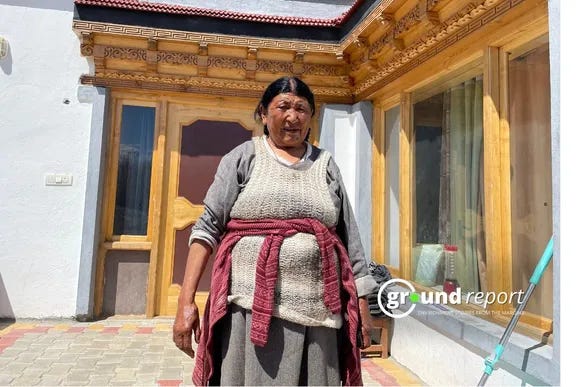 Tsewang Kunzes sitting outside her house in Leh