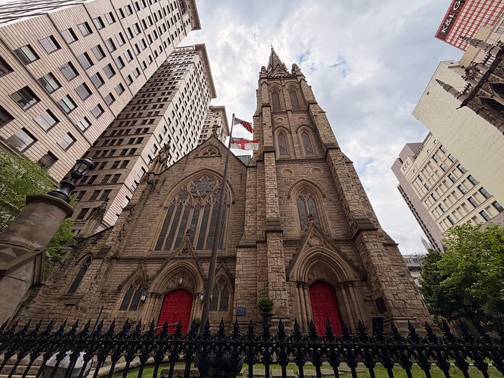 buildings, church, chandelier, street, sky