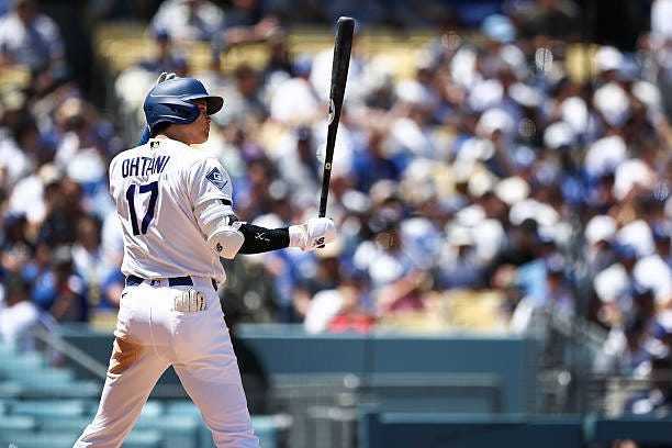 Shohei Ohtani of the Los Angeles Dodgers bats in the fifth inning against the Miami Marlins at Dodger Stadium on April 29, 2026 in Los Angeles,...