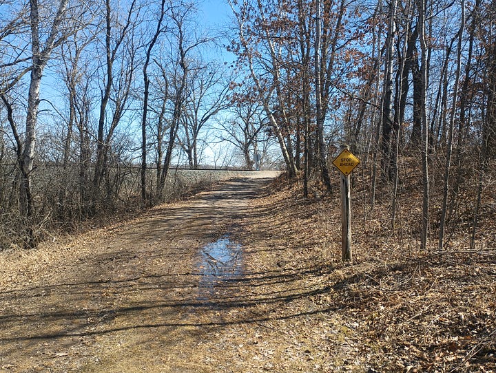 trail towards the train tracks, then standing on train tracks