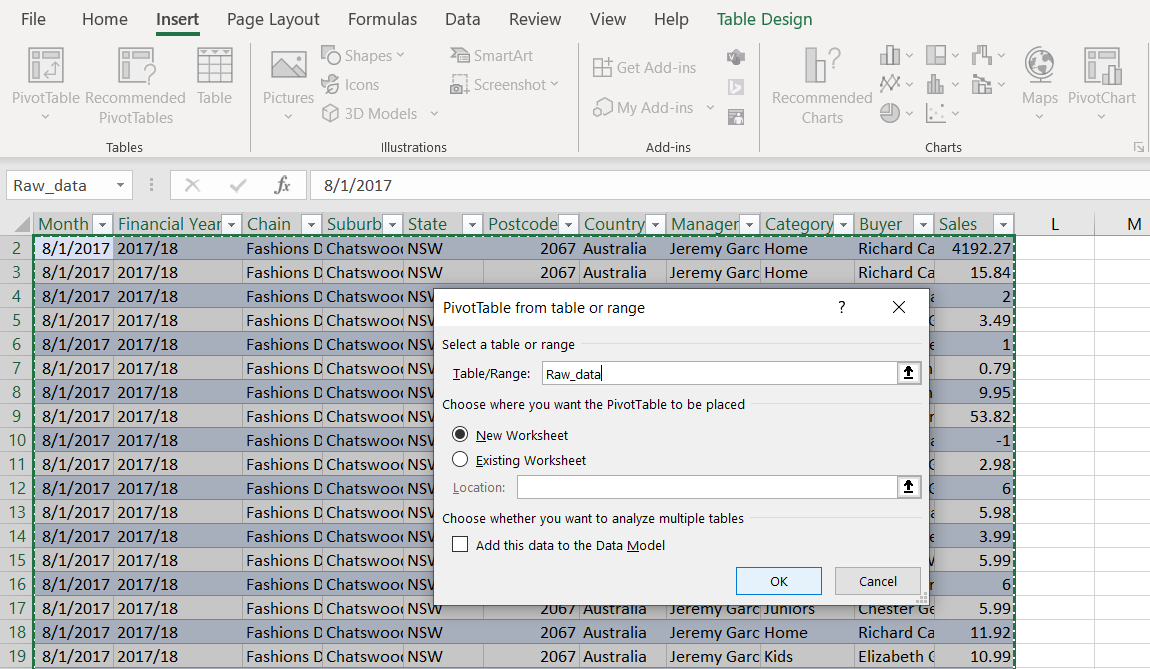 Tạo Pivot Table