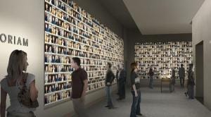 A designers' rendering of the Memorial Exhibition space with portraits of the nearly 3000 victims (image 9/11 Memorial)