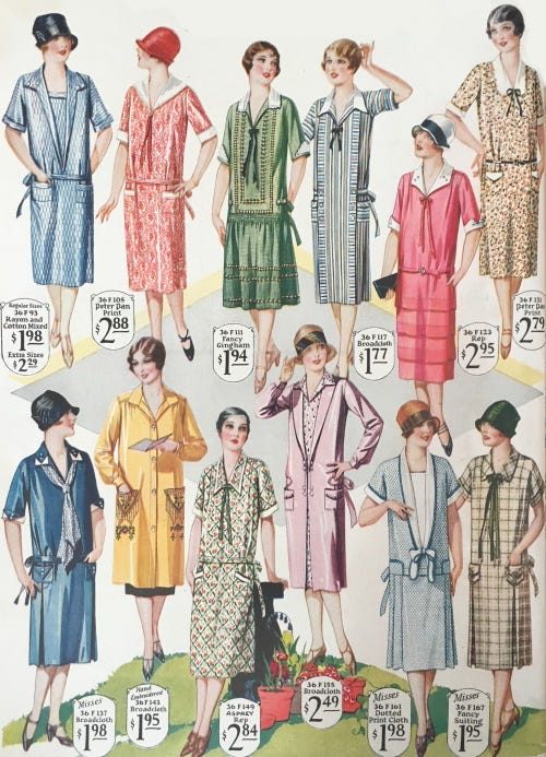 1927 short sleeve day dress- many more patterns and colors - at vintagedancer.com 1927 short sleeve day dress- many more patterns and colors - at vintagedancer.com