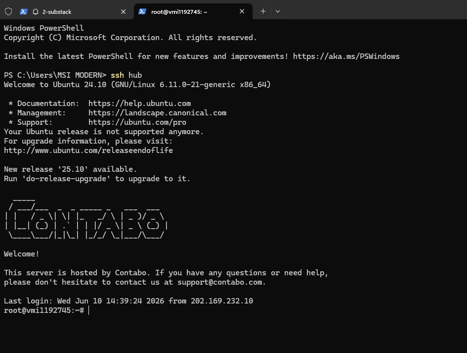 SSH login to the VPS. SSH login to the VPS.