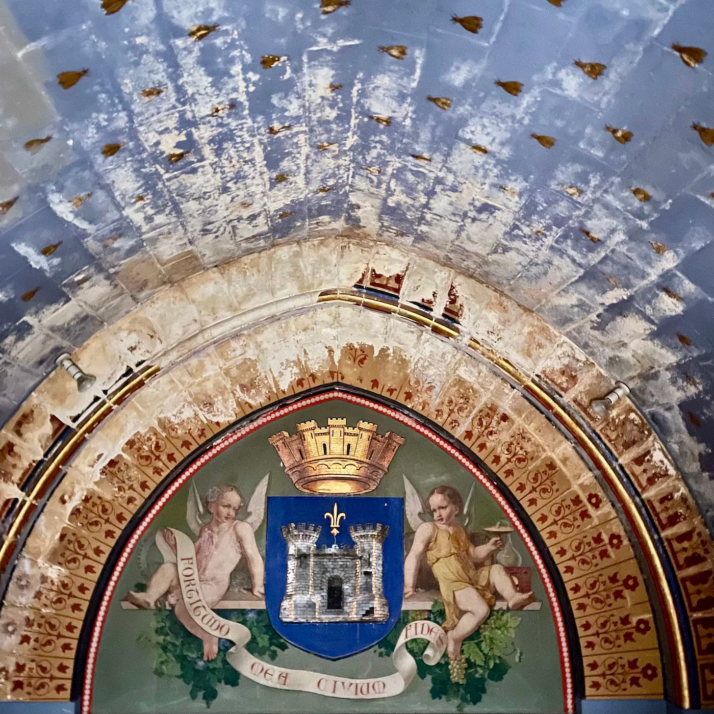 Fresco painting on the dome of the city hall building, Angoulême, France. June 2025