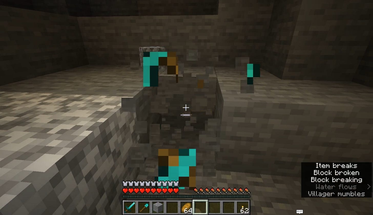 Diamond pickaxe shattering into pieces in a mine Diamond pickaxe shattering into pieces in a mine