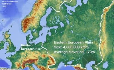 Great European Plain: The Northern European Plain runs into the vast Eastern European Plain.
