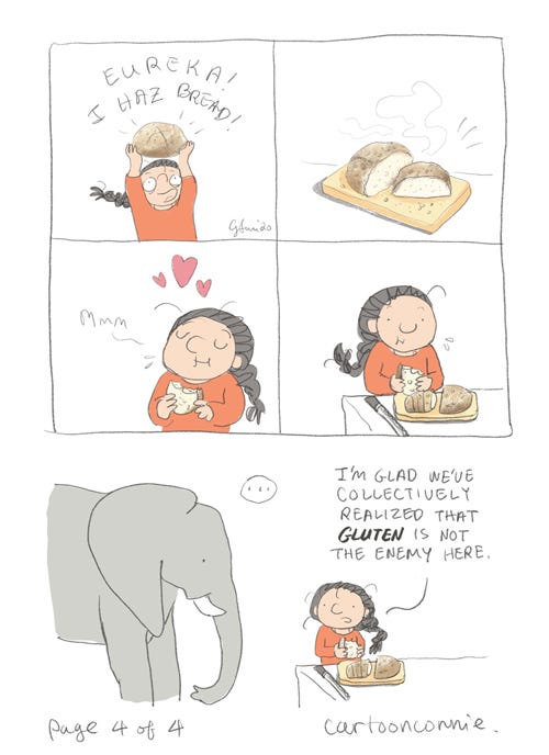 comic about self-care, self-love, and baking bread, by connie sun, cartoonconnie, illustration and comics