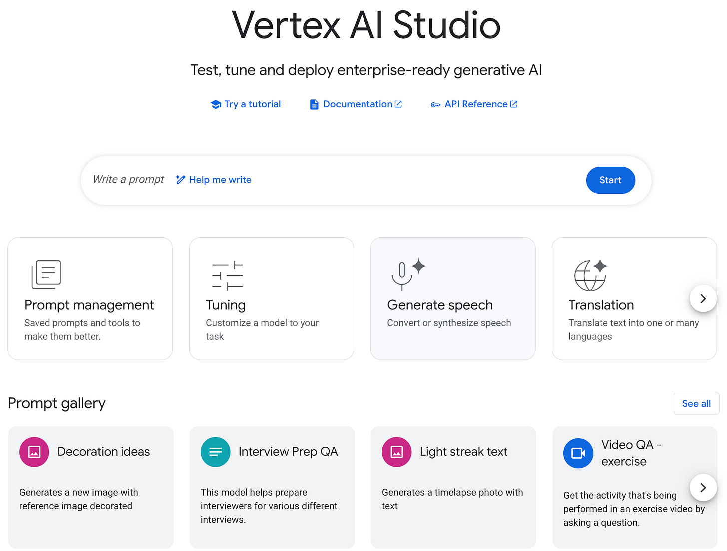 Image of web page for Vertex AI Studio