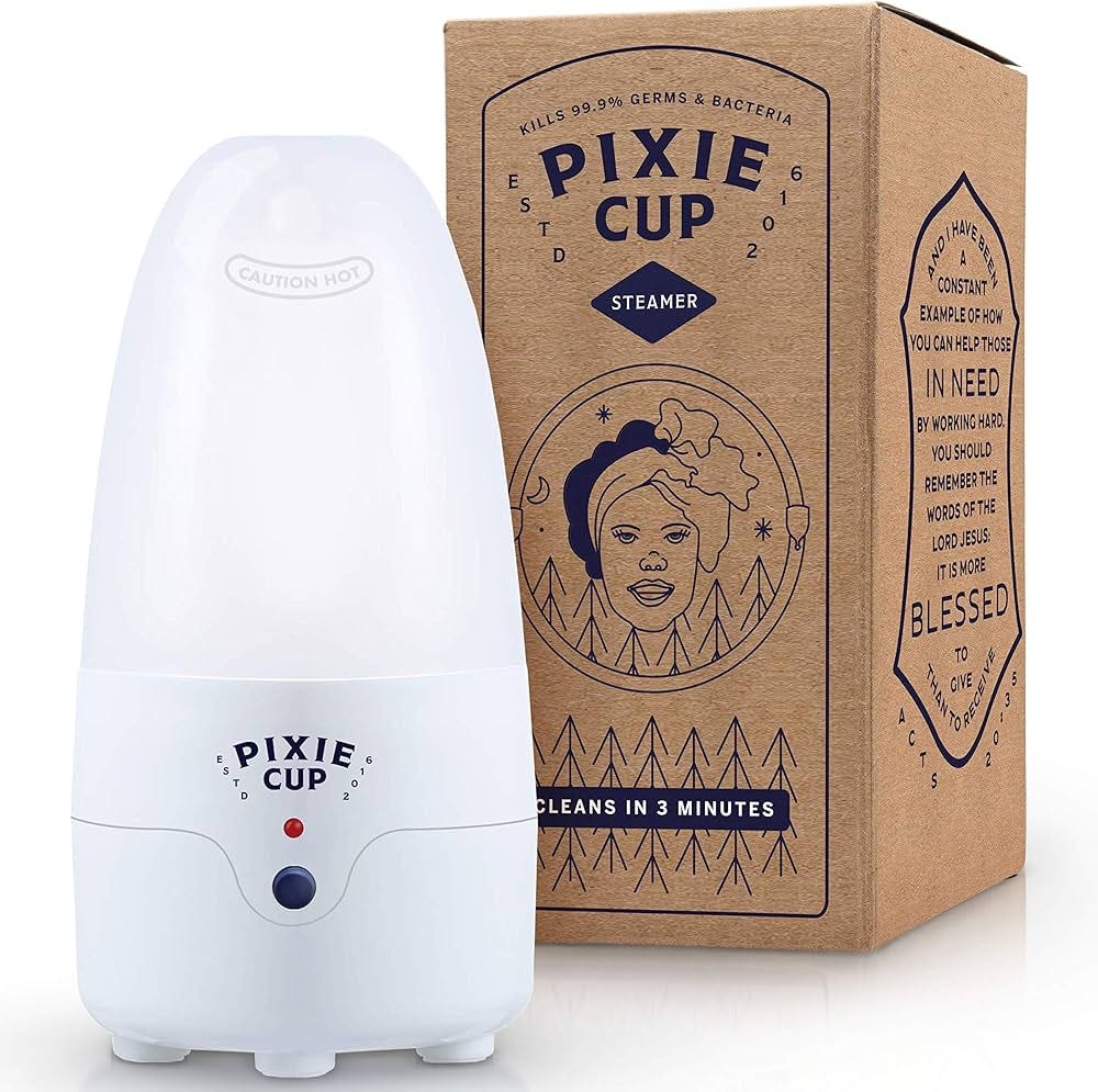 Amazon.com: Pixie Menstrual Cup Sterilizer - Ranked 1 for The Best Steamer  - Kills 99.9% of Germs with Cleaner Steam - Wash Your Period Cup or Disc in  3 Minutes! - Automatic