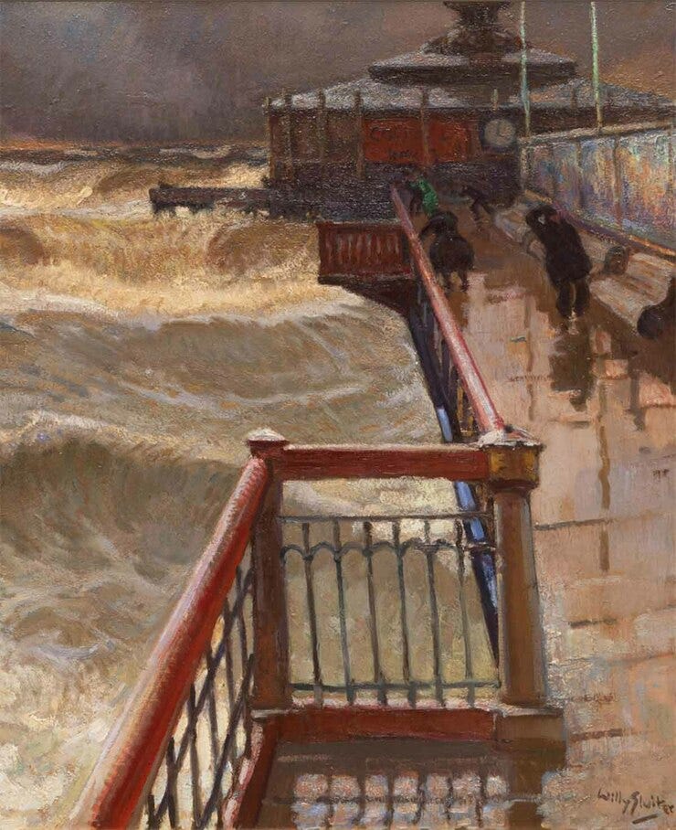 'Storm in Scheveningen' - olieverf op doek: Willy Sluiter (kavel 76, Venduehuis Den Haag)