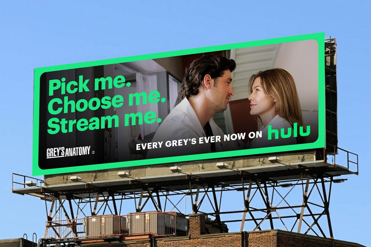 Ad Age Creativity on X: "Hulu, the new home of 'Grey's Anatomy,' celebrates  with a nostalgic campaign: https://t.co/jHajdnbctm https://t.co/zT4MKC0GYd"  / X