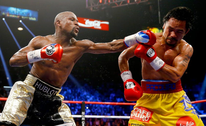 Floyd Mayweather Jr. vs Pacman Manny Pacquiao 11th round Photo taken by Steve Marcus/Reuters