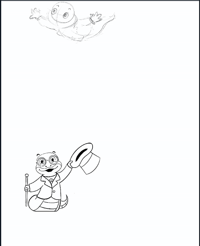 A pencil sketch of the lizard mascot lifting his top hat. A pencil sketch of the lizard mascot lifting his top hat.