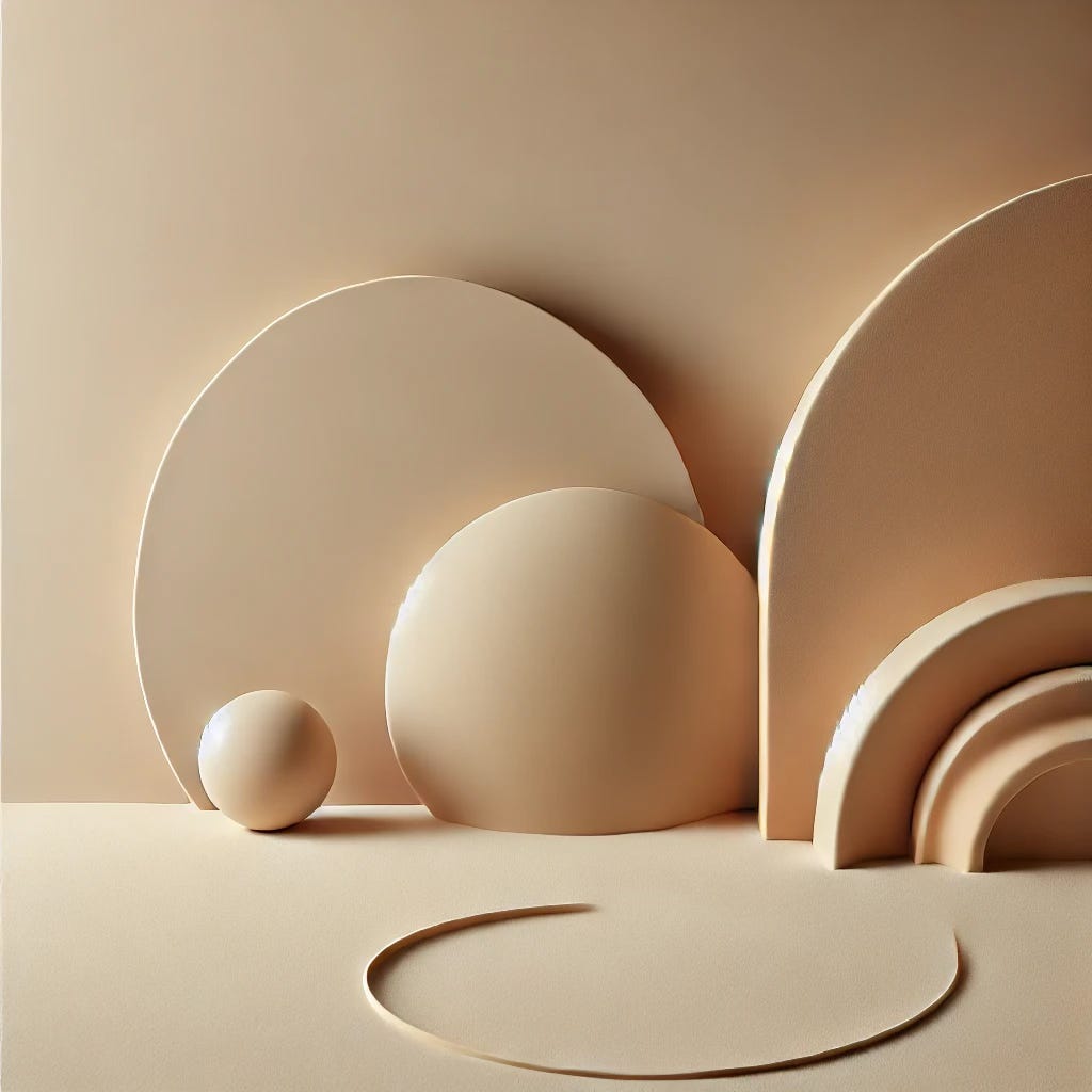 Minimal abstract composition of soft organic forms in warm neutral tones, with curved volumes meeting a smooth vertical plane that remains unmoved, creating a quiet sense of boundary and separation.