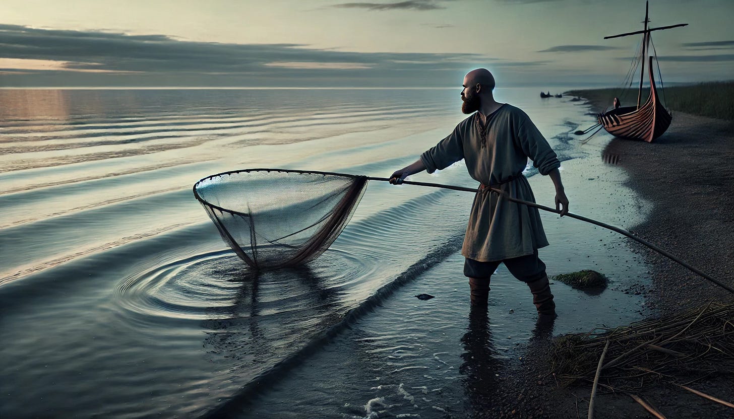 A viking man fishing