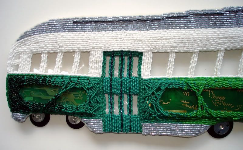 beaded Boston trolley PCC car pop art bead embroidery beading beadwork MA Kenmore Citgo beaded Boston trolley PCC car pop art bead embroidery beading beadwork MA Kenmore Citgo