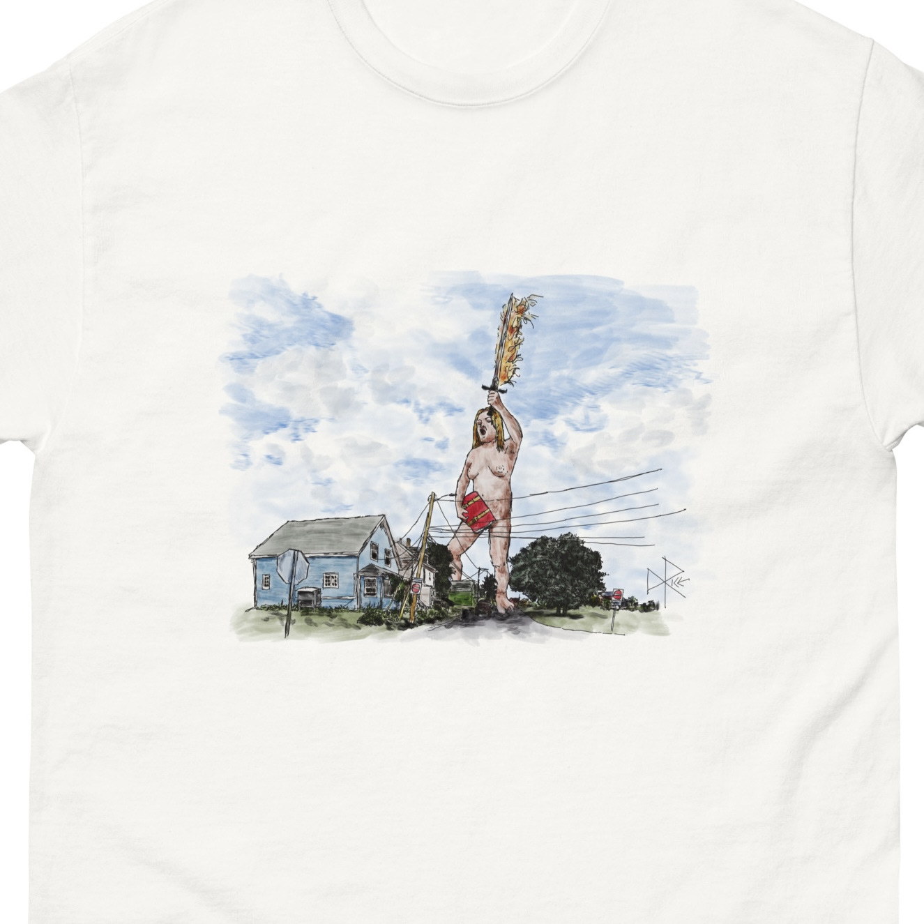 Uriel is the fictional archangel of science and wisdom, and patron of all art forms. Here she is depicted with a book and flaming sword, standing absurdly colossal over a suburban neighbourhood. Sketch art by Don Rice. Uriel is the fictional archangel of science and wisdom, and patron of all art forms. Here she is depicted with a book and flaming sword, standing absurdly colossal over a suburban neighbourhood. Sketch art by Don Rice.