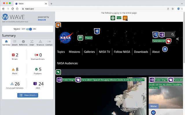 WAVE accessibility plugin, preview