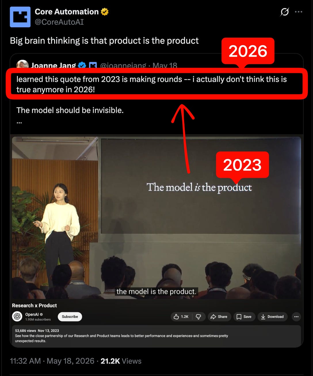 Cita del head de OpenAI Labs sobre el cambio de stance hacia agentes