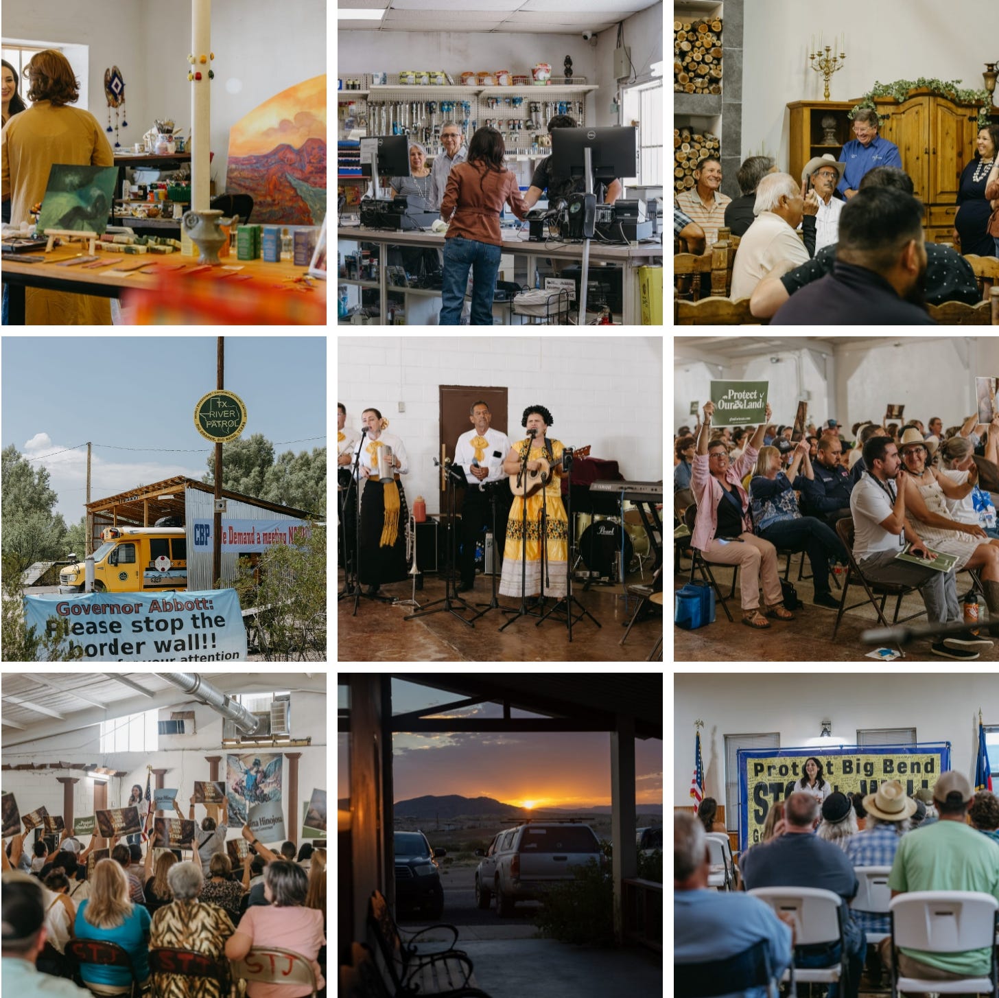 Photos of Gina Hinojosa with supporters in Presidio and Terlingua