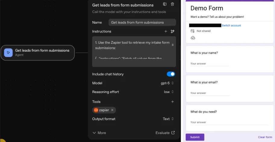An image of the Google Form, titled 'Demo interest form', with fields for name, email, and describing one's problem. An image of the Google Form, titled 'Demo interest form', with fields for name, email, and describing one's problem.