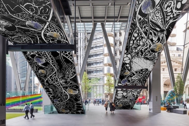 Undersides of escalators decorated