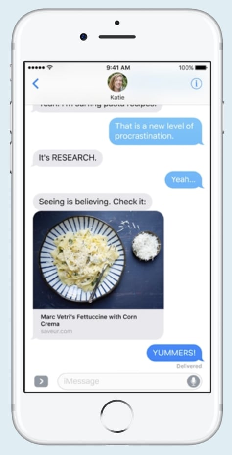 Marketing materials for iOS 10 featuring fake text messages