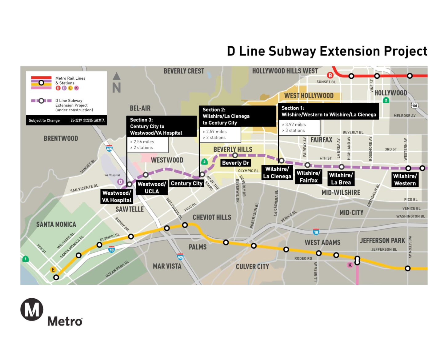 A map showing the extension of the D line.