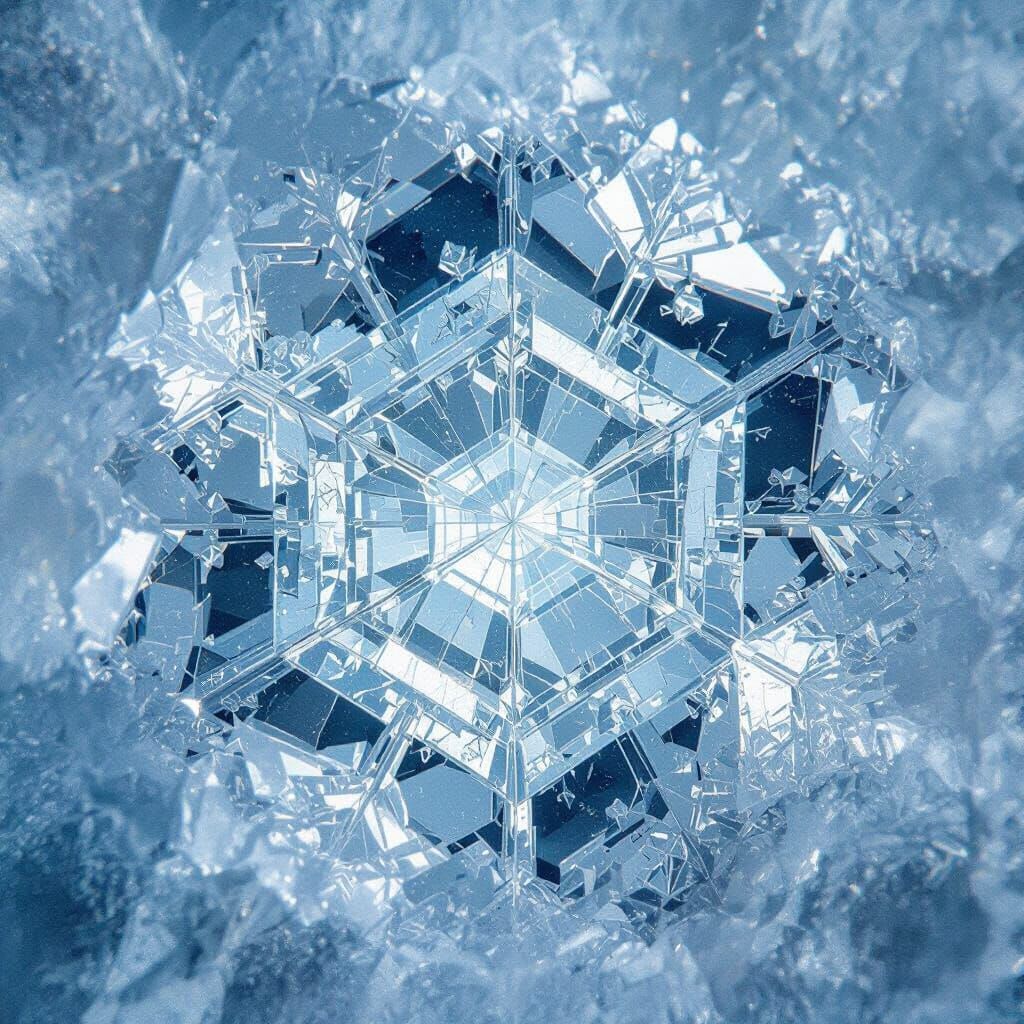 The intricate, geometric structure of a giant ice crystal, magnified to reveal its multiple, perfect layers. A soft, int… The intricate, geometric structure of a giant ice crystal, magnified to reveal its multiple, perfect layers. A soft, int…